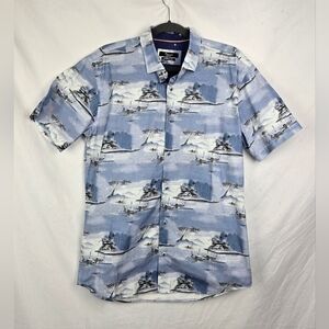 Mizumi Couture Modern Fit Asian Print Hawaiian Button-Up Shirt Men's sz L